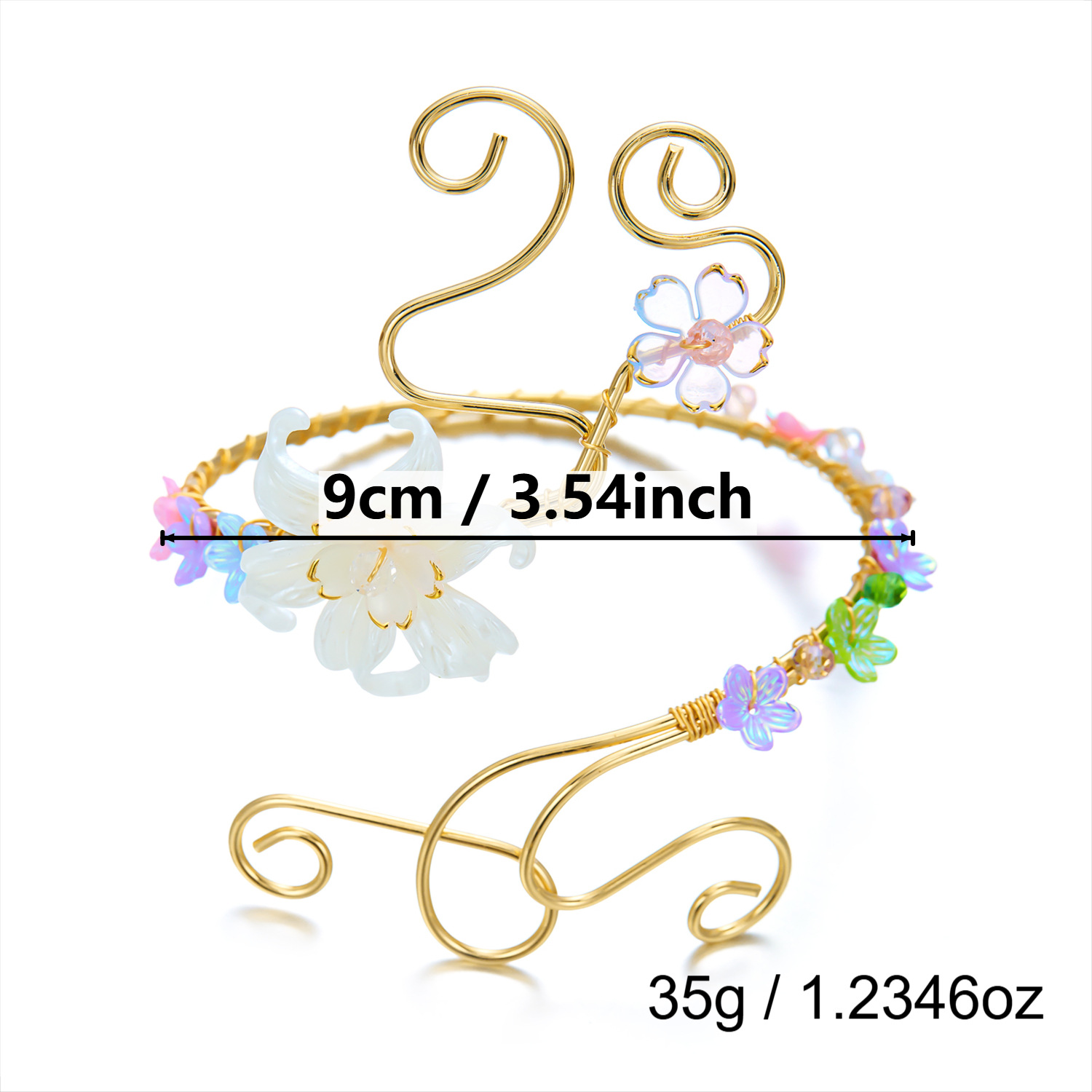 Flower-patterned open bracelet with geometric design for women