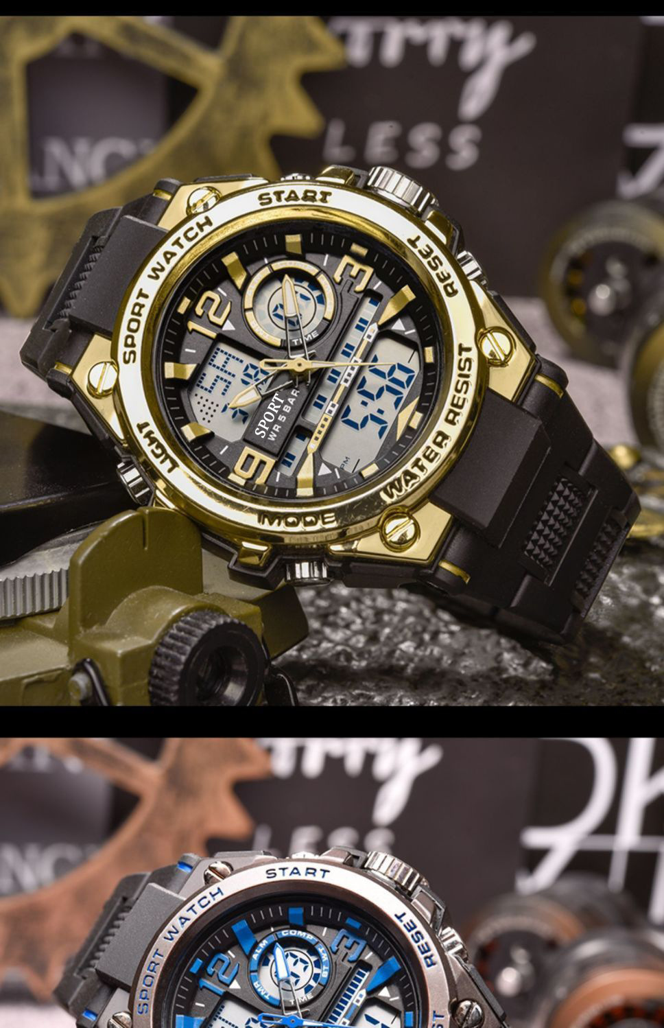 Men's digital sports watch, waterproof, multifunctional
