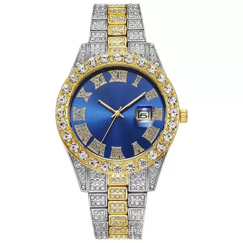 Men's quartz watch with crystals calendar roman numerals
