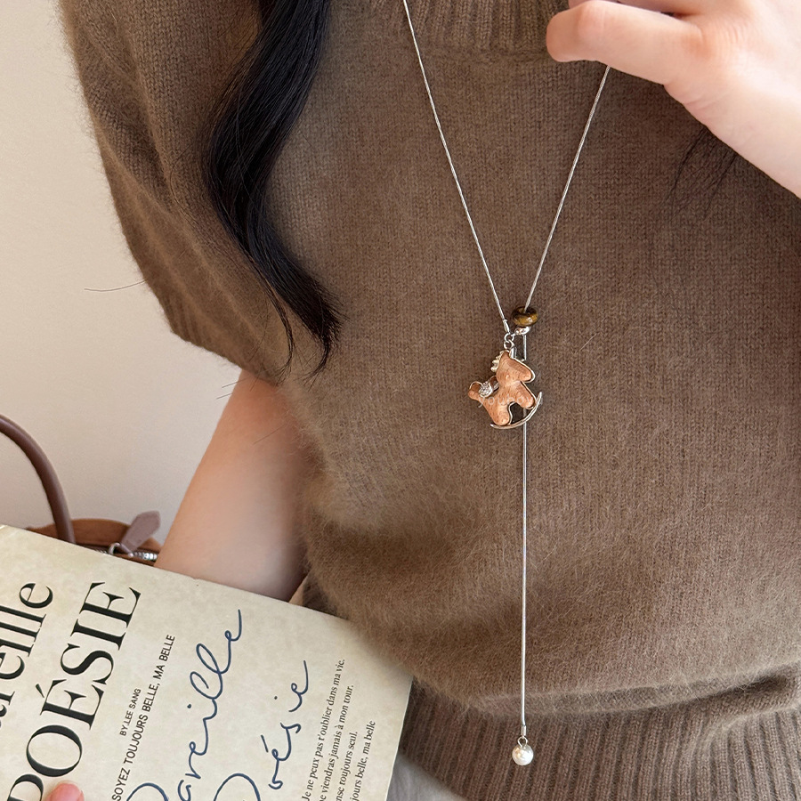 Adjustable zircon snowflake pendant long sweater chain necklace