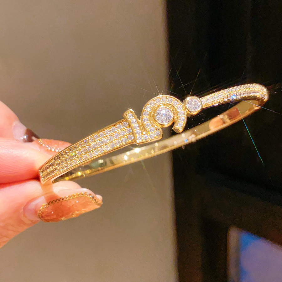 18K altın kaplama zirkon bilezik, manşon kapaklı