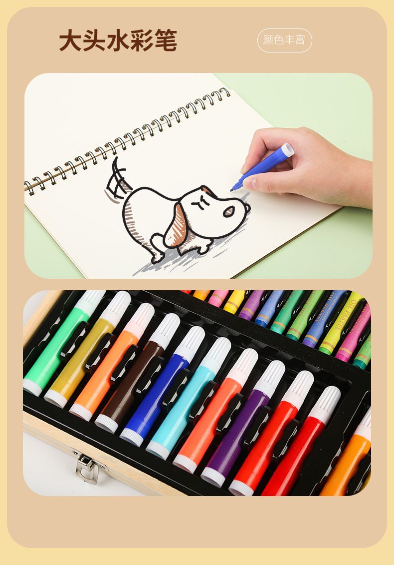 180-Piece Wooden Box Painting Set with Watercolor and Crayons