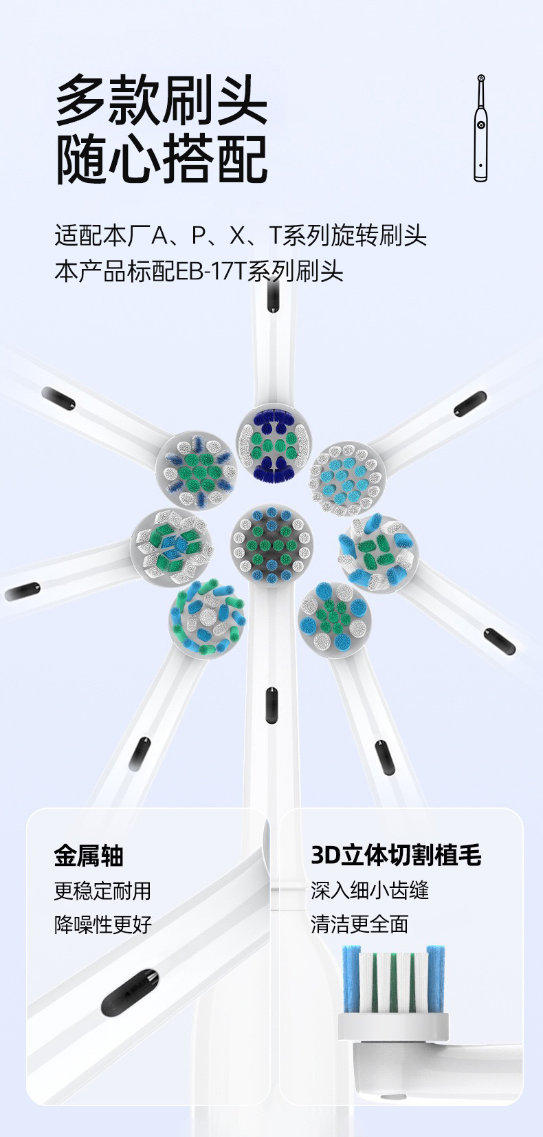 Elektrische Zahnbürste, aufladbar, 360° Rotation, 3 Geschwindigkeiten