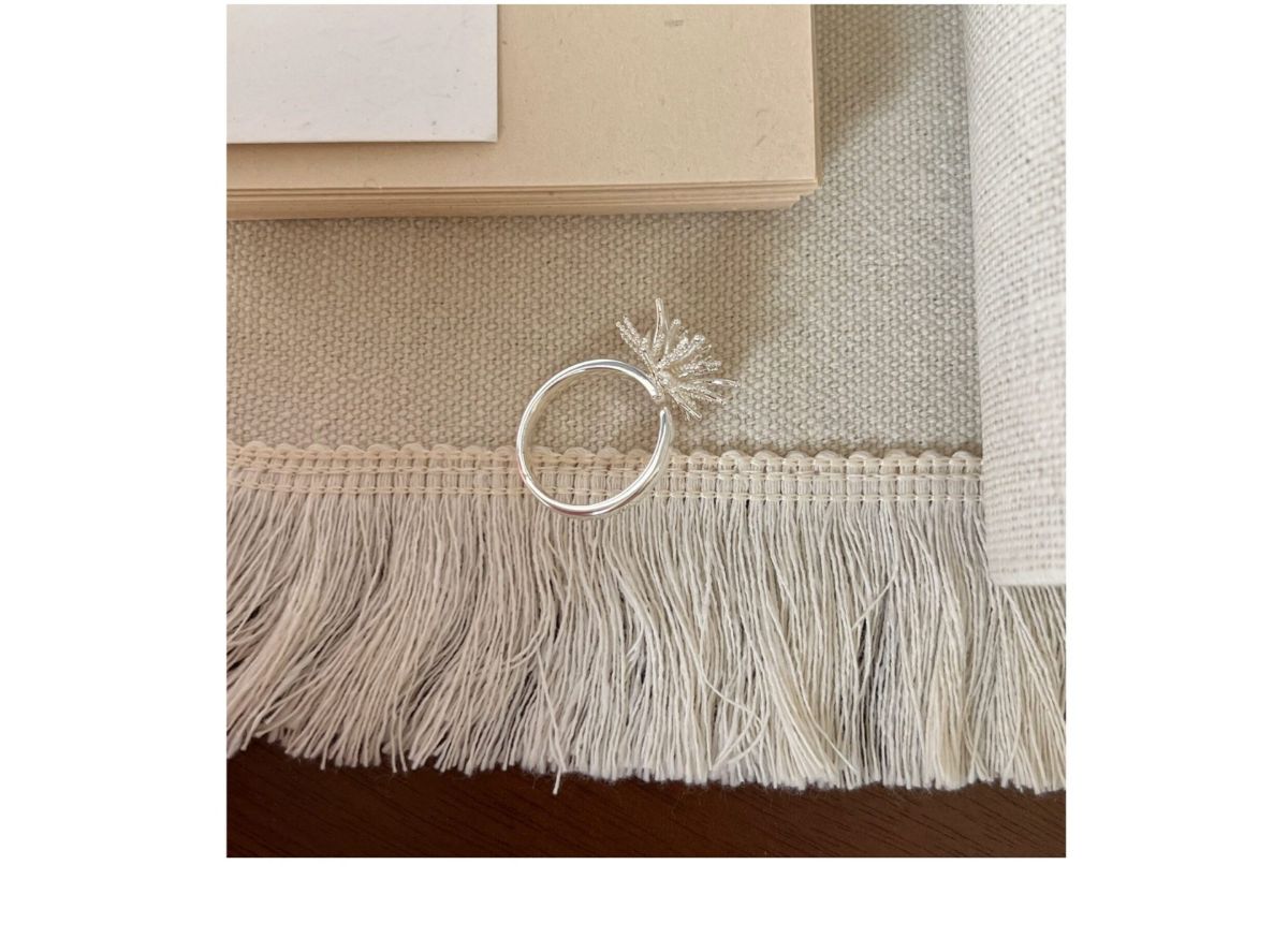 S925 sterling silver brushed flower open ring for women