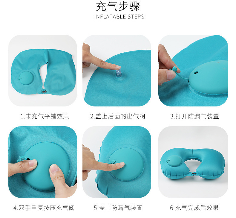 U-shaped inflatable neck pillow, portable