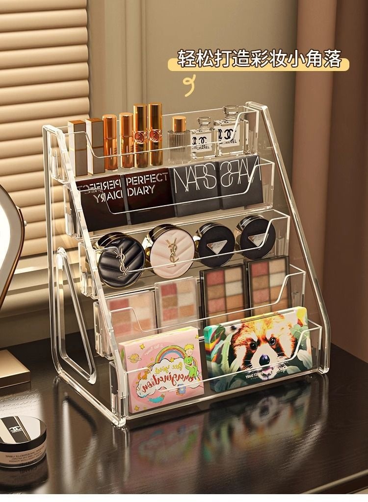 Clear cosmetics storage box, multi-layer, tiered rack