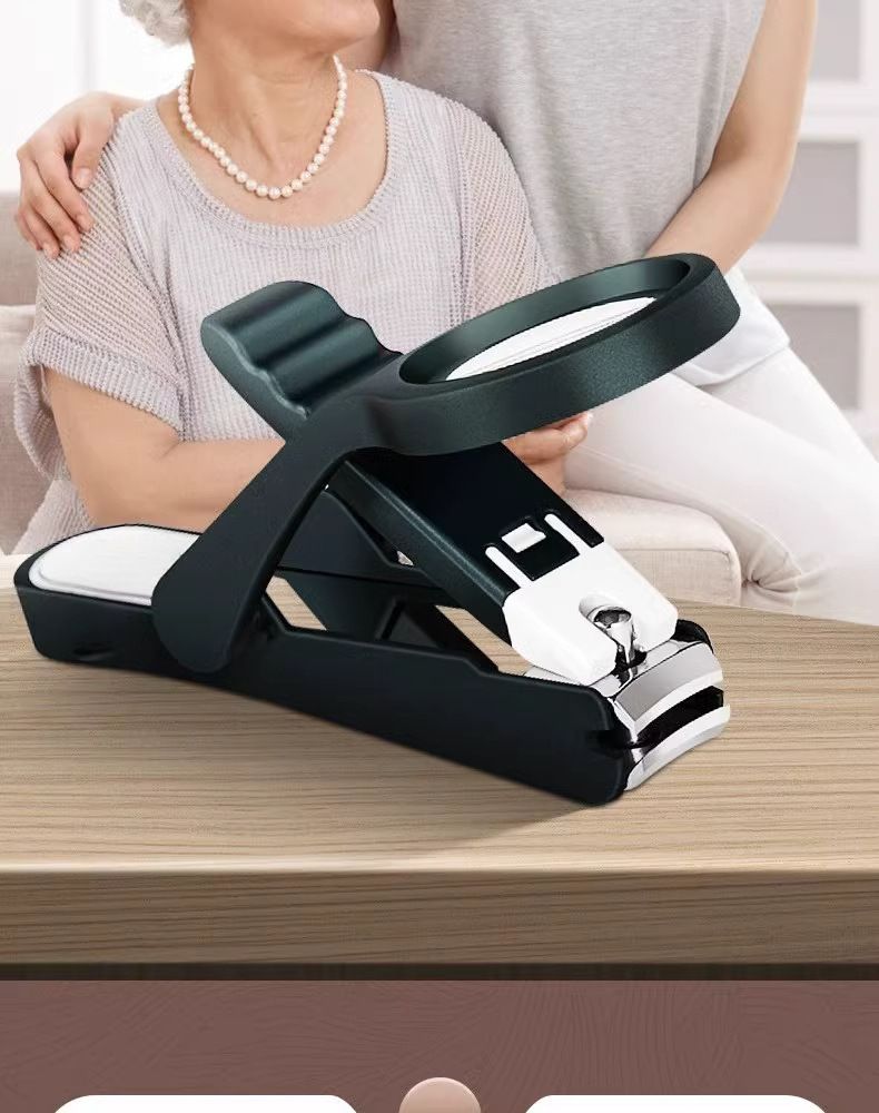 Nail clipper set with magnifier, anti-splash, stainless steel, 2-in-1