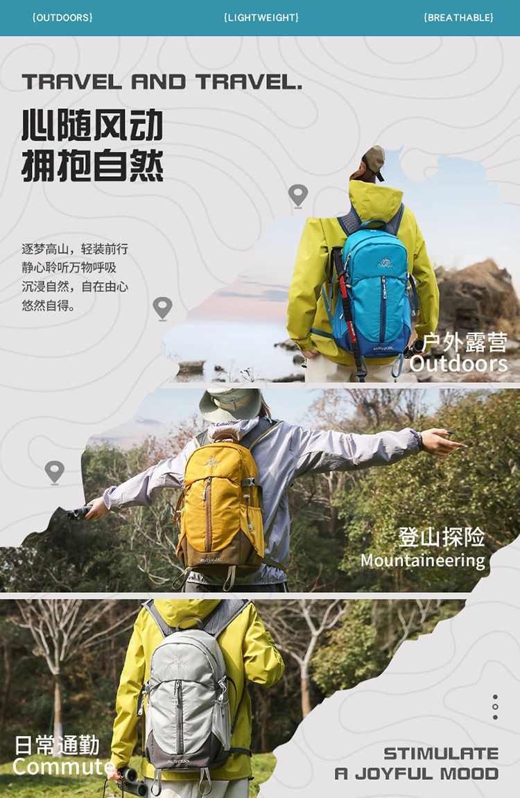 Hiking and trekking backpack, lightweight, multifunctional