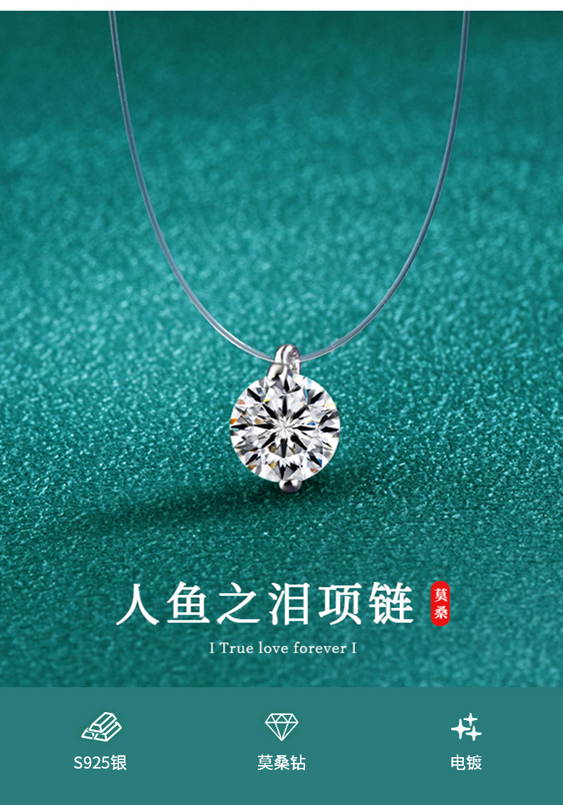 S925 Silber Moissanit Halskette, Meerjungfrauen-Träne