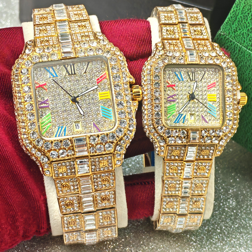 Herren-Quarzuhr, diamantbesetzt, Hip-Hop-Stil, Luxusdesign