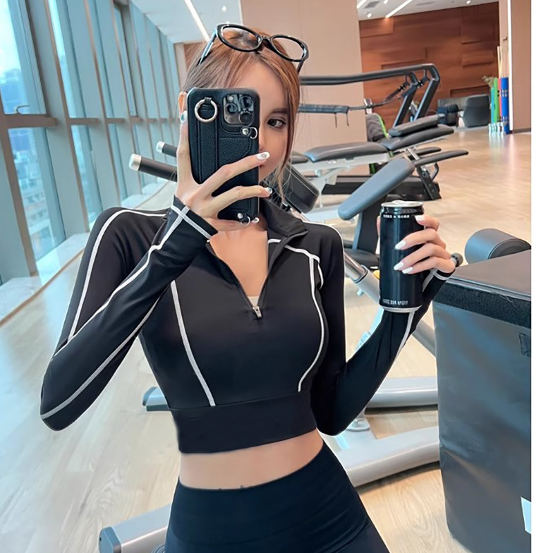 Damen Fitness-Kleidung Langarm Yoga-Set Slim Fit