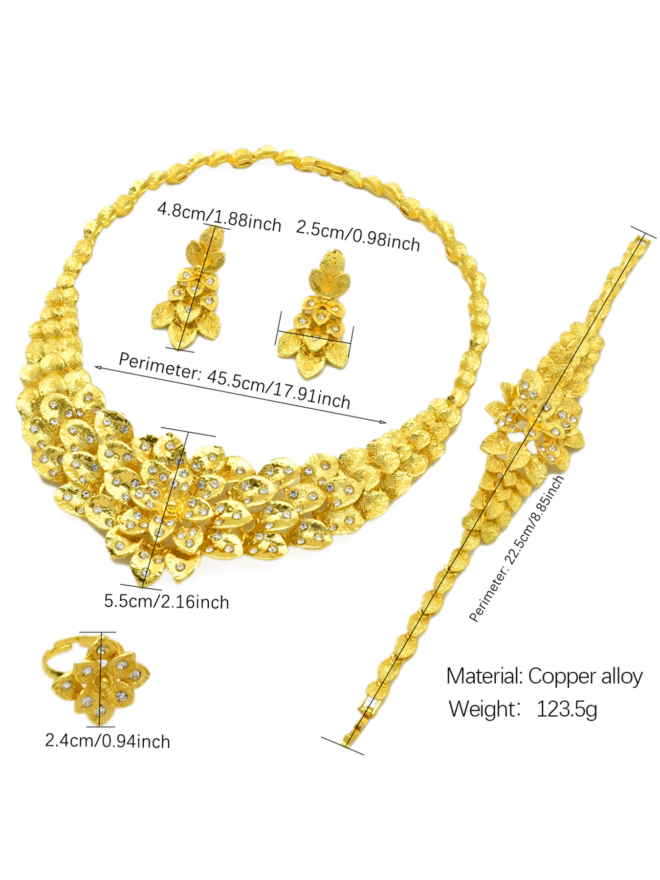 Dubai Brautschmuckset, 24K vergoldet, vierteilig