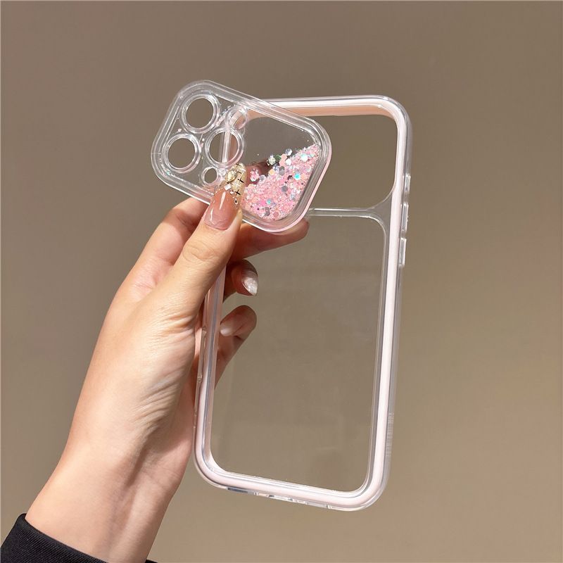 Işıltılı akışkan kum kamerası iPhone kılıfı, yumuşak, 13-17 Pro Max uyumlu