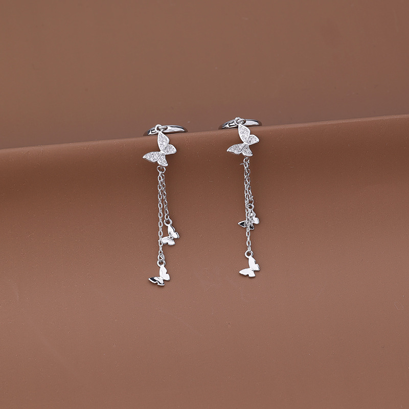 S925-Silber Schmetterling Quasten Ohrringe Damen