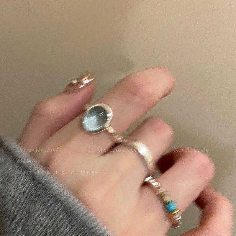 Natural stone and silver open ring, minimalist style
