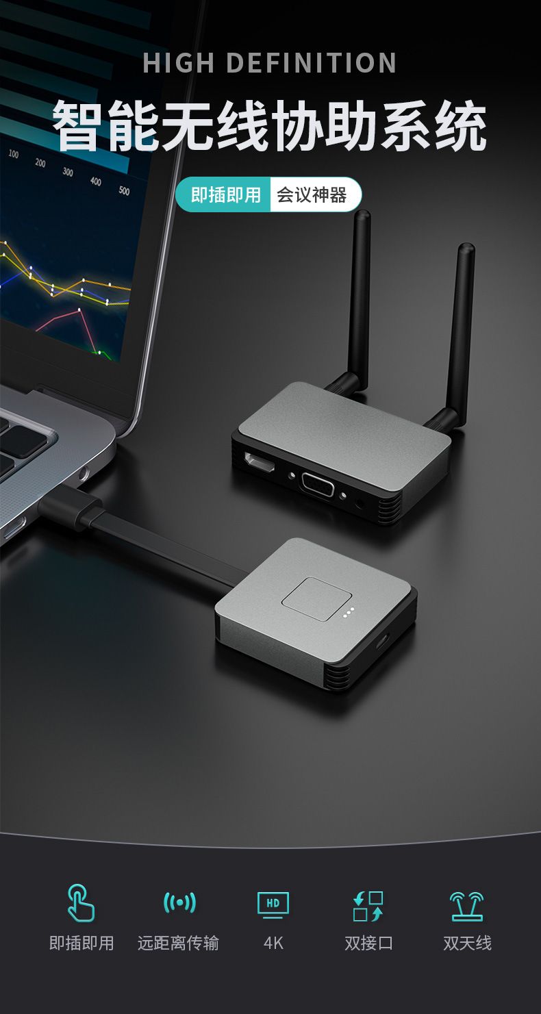 Wireless HDMI display adapter, 50-meter range for laptop and TV