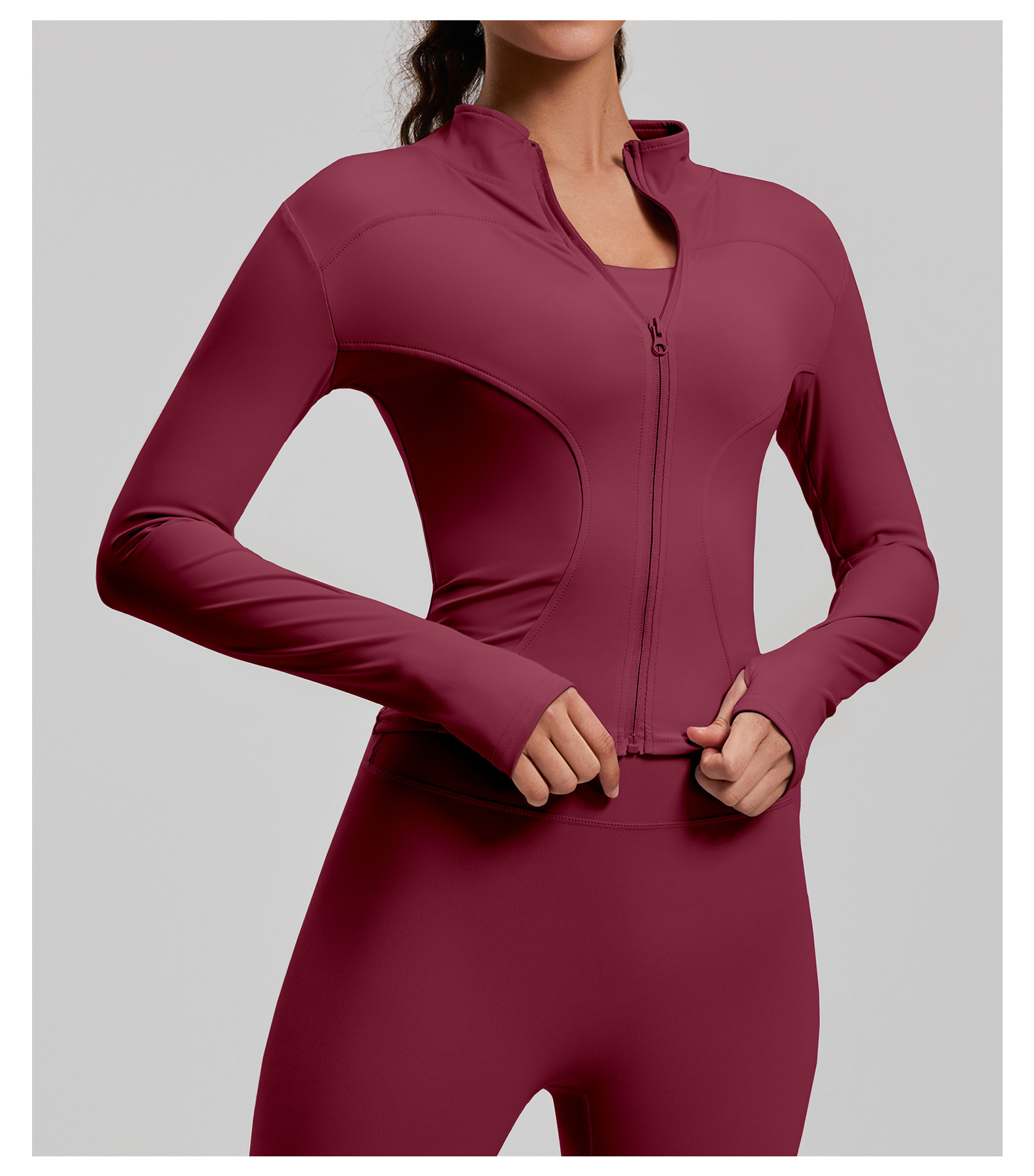 Yoga jacket, slim fit, stand collar, sports training