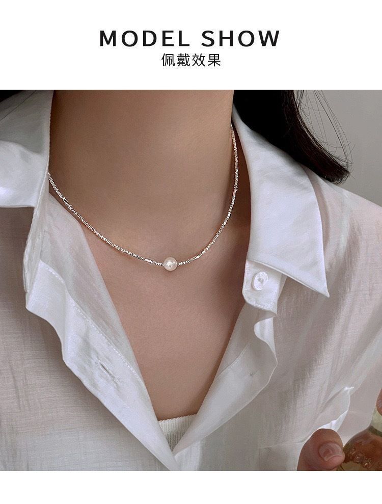 S925 sterling silver necklace with pearl, collarbone chain
