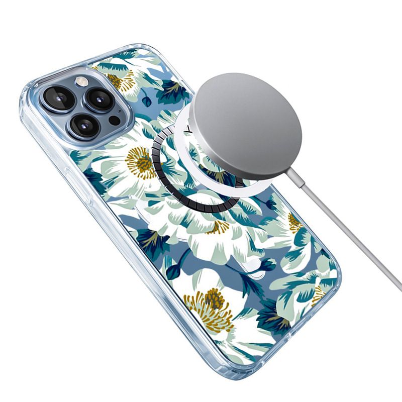 Apple iPhone 16E magnetic case, purple flower pattern TPU+PC
