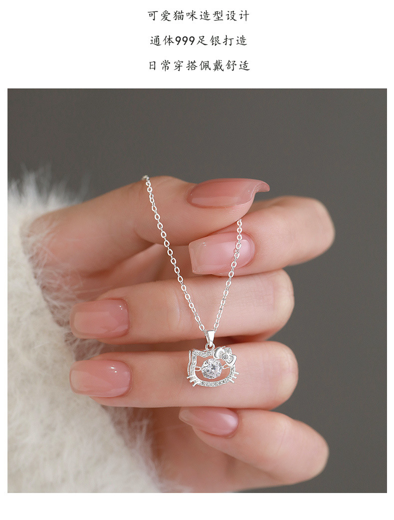 Sterling silver 999 zircon cat pendant necklace