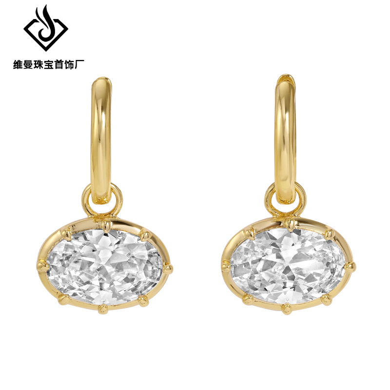 Women's Oval Earrings, Rhinestone, Lightweight Luxury