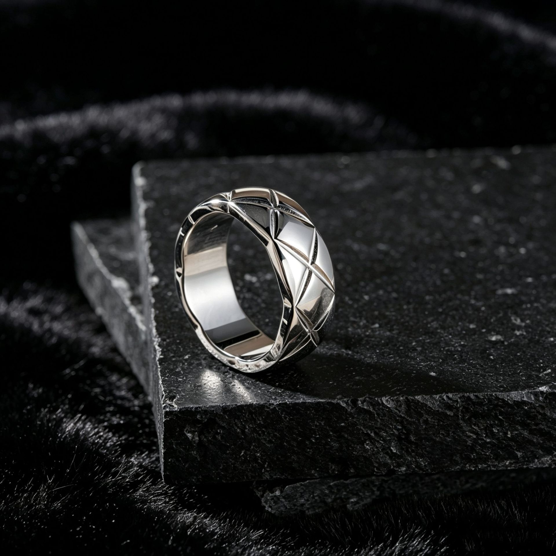 Rose gold and silver CNC diamond pattern stackable ring for women