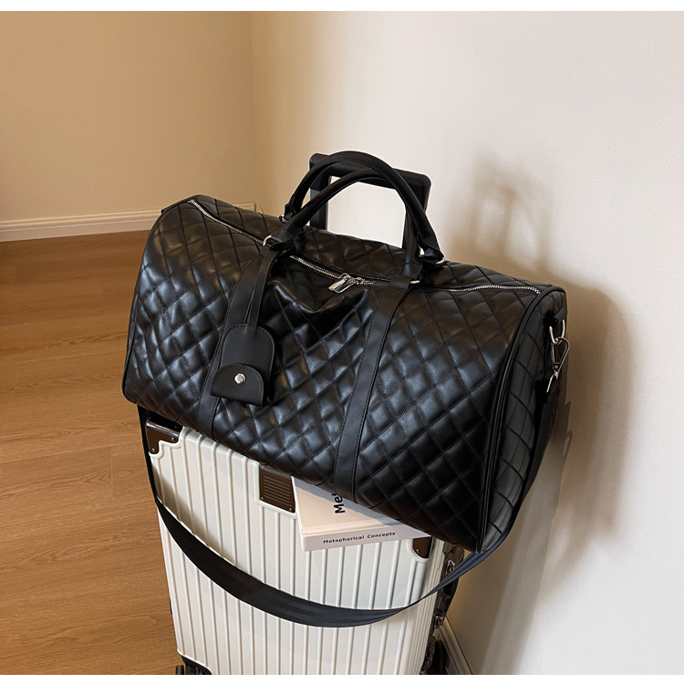 Travel duffel bag PU checkered, large capacity, waterproof