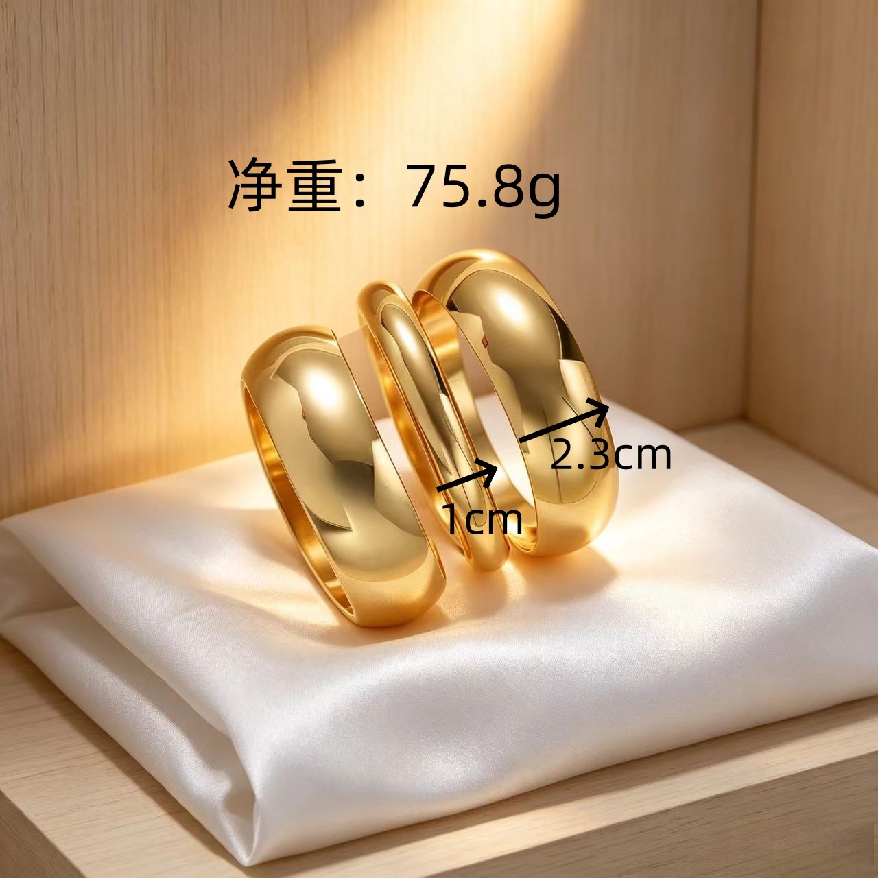 跨境欧美水滴流线气质手镯时尚轻奢高级感光面弹簧开口手环手镯子