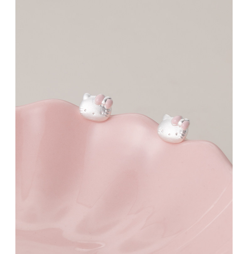 S999 Silver Butterfly Bow Kitten Stud Earrings Delicate