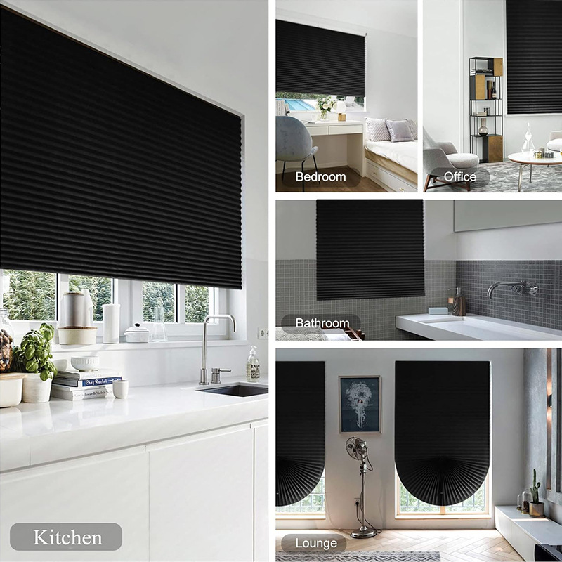 Self-adhesive pleated blind, blackout, bedroom