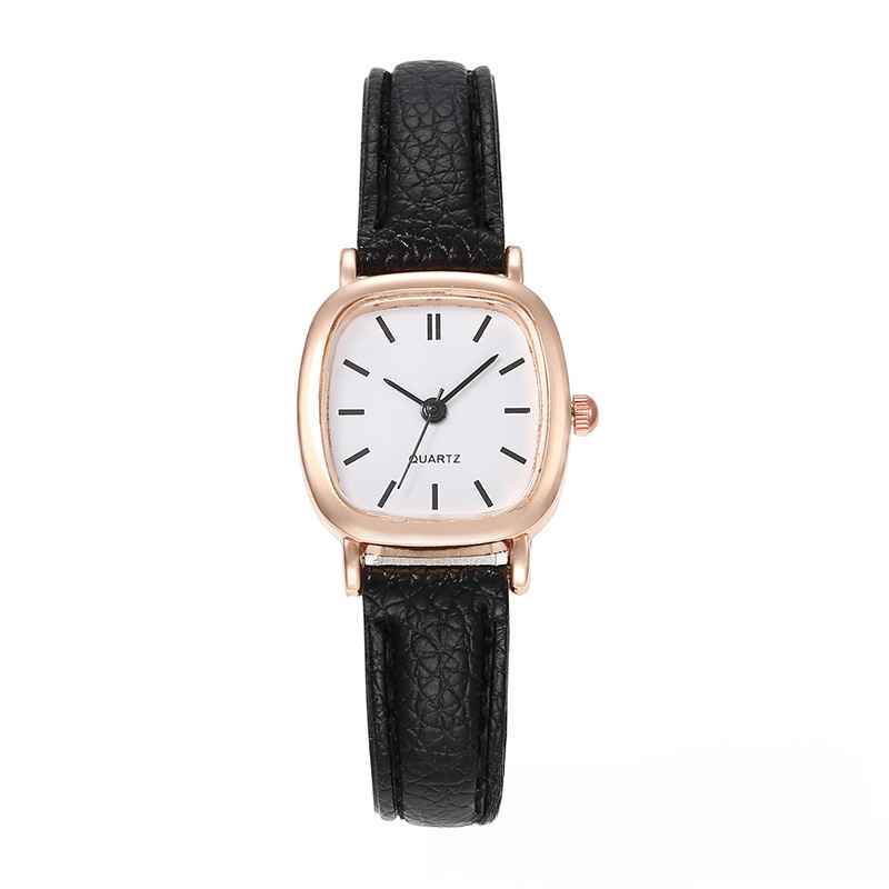 Damen-Quarzuhr quadratisch, Lederarmband