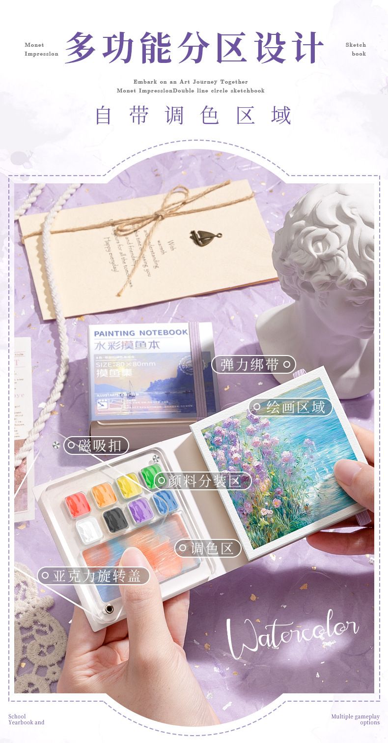 Tragbares Künstlerset mit Aquarellkasten und Skizzenbuch