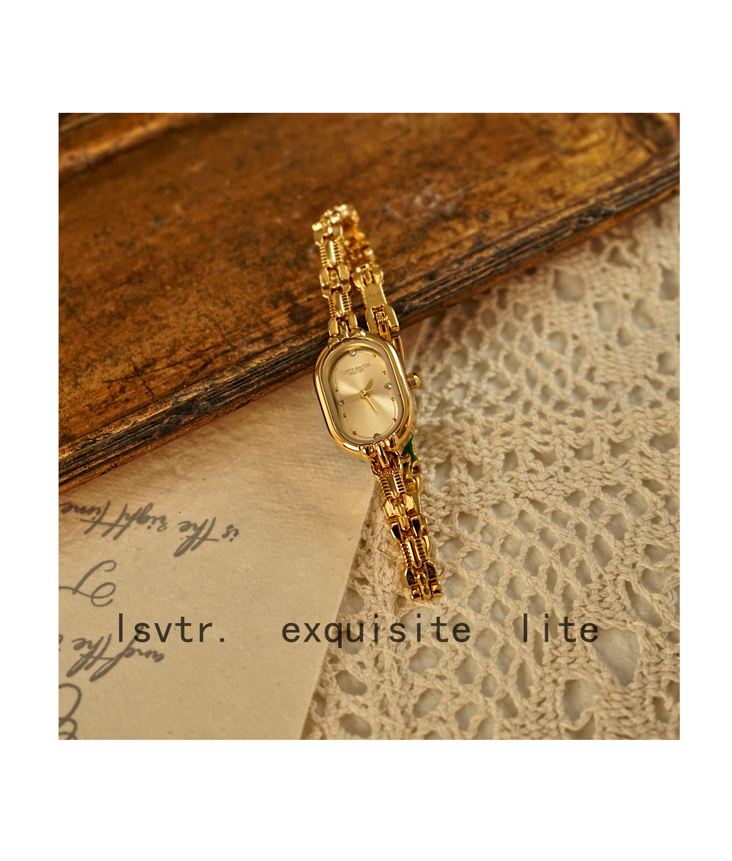LSVTR Vintage-Damenuhr in Gold mit Mini-Armband