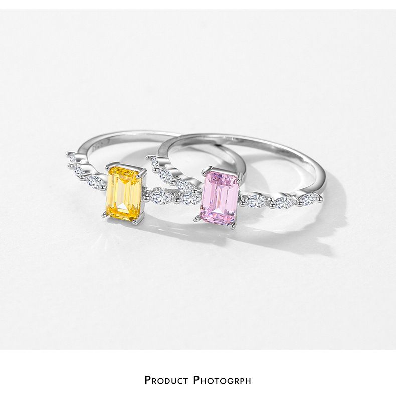 Modian S925 Gümüş Pembe Zirkon Yüzük Şeker Küpü