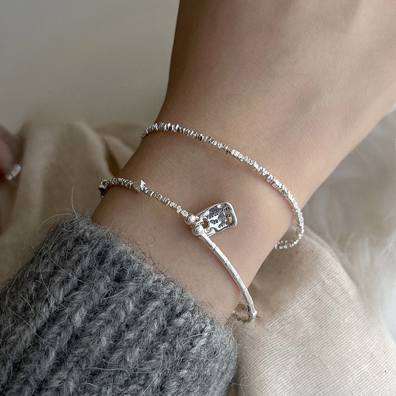 Pearl silver bracelet, S925 sterling, natural irregular, minimalist