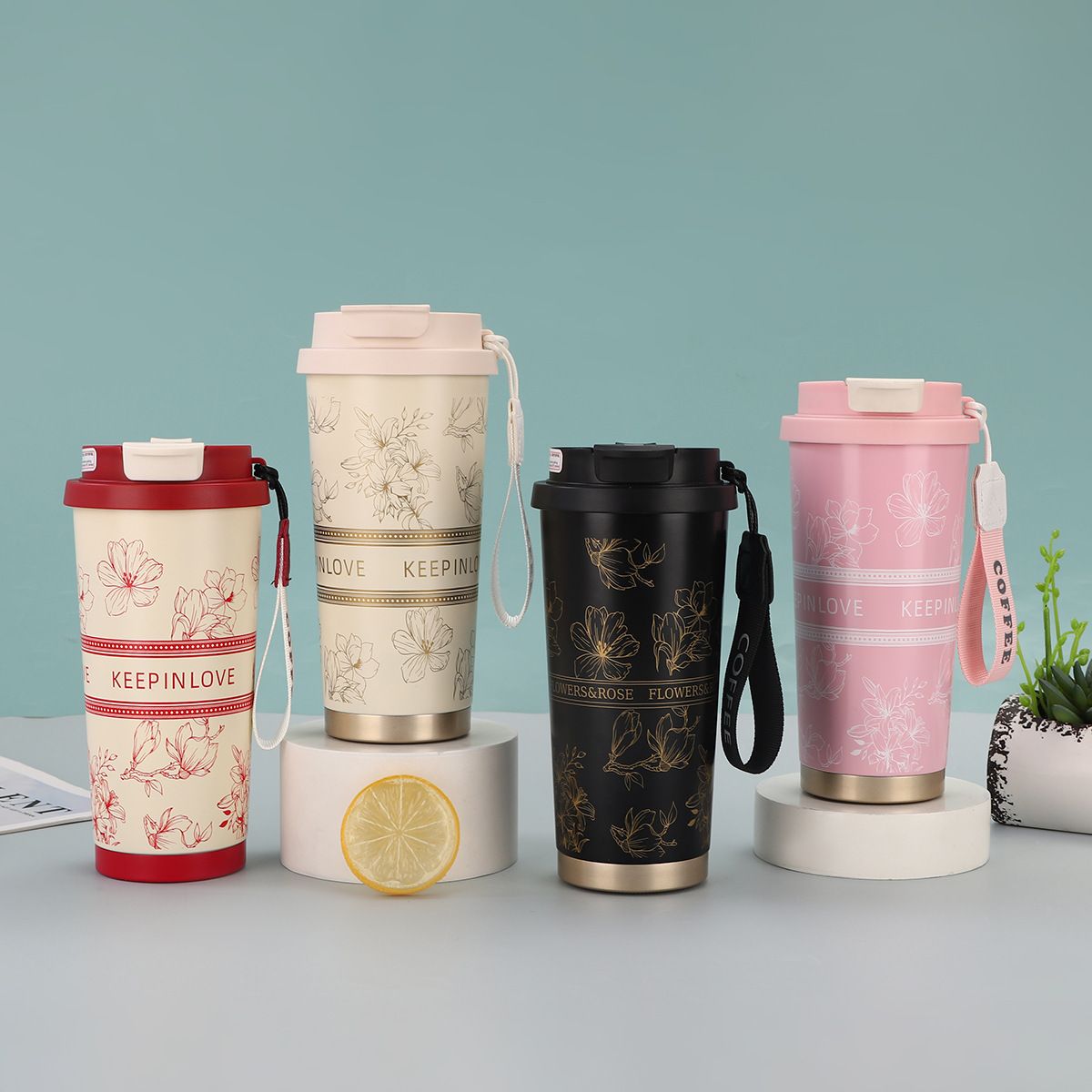 Lily pattern stainless steel insulated tumbler 316, gift box