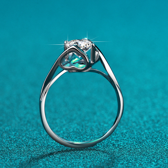 Moissanit Damenring Sterlingsilber ein Karat Sechser Krappenfassung