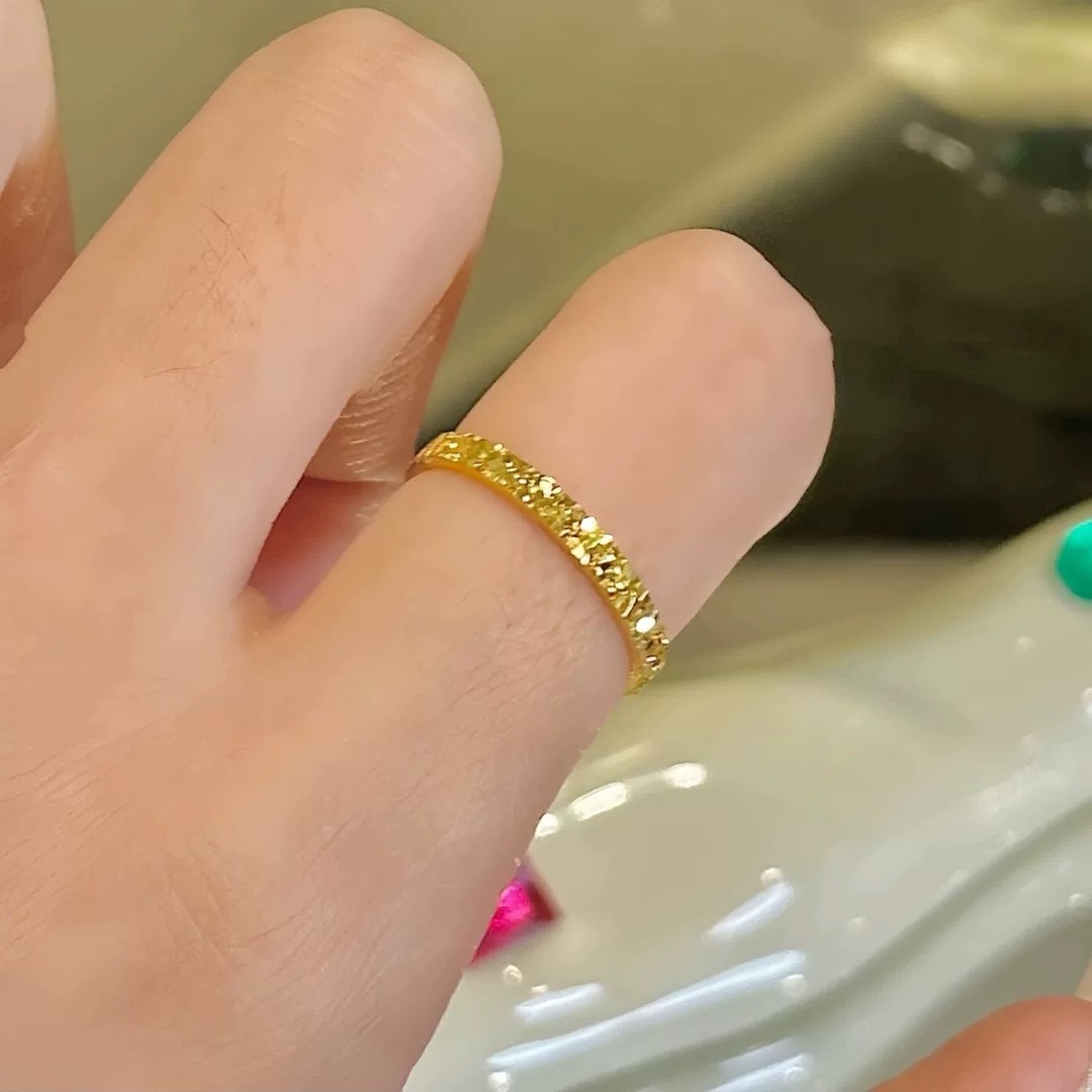 Sand gold crushed ice women's ring, narrow and wide versions