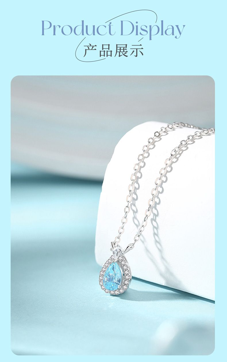 S925 sterling silver blue teardrop necklace and bracelet set