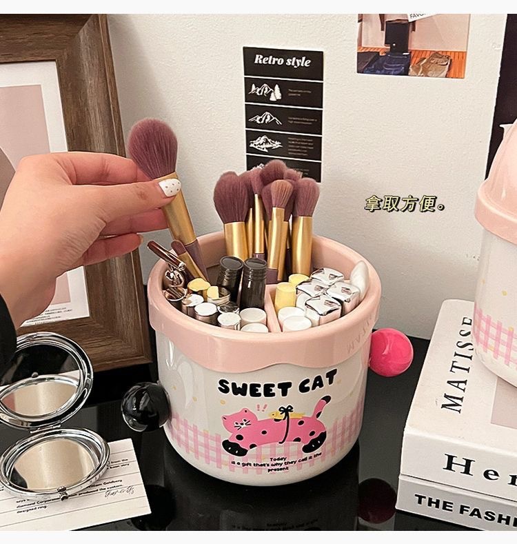 Frisiertisch-Kosmetikbox mit Lippenstift-, Lidschatten- und Pinselhalter
