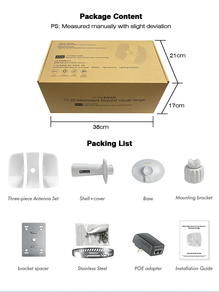 5.8G kablosuz CPE, 300Mbps, 10-15km mesafe