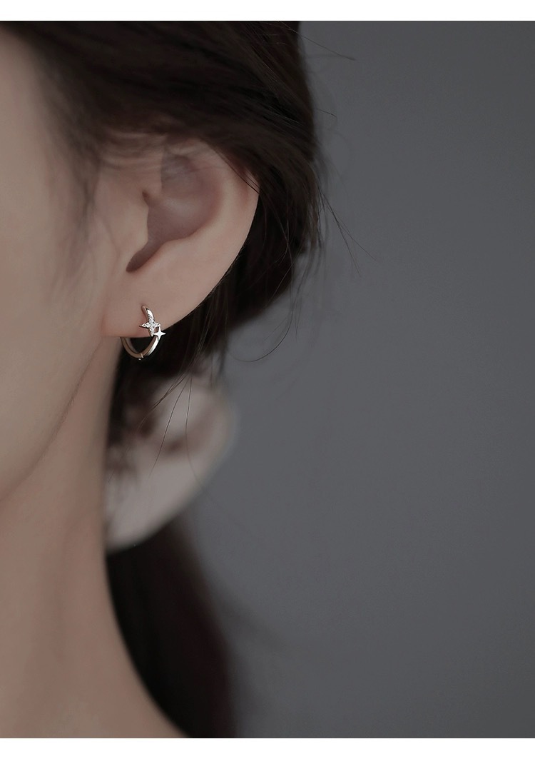 S999 Sterling Silver Star Earrings, Zircon, Elegant