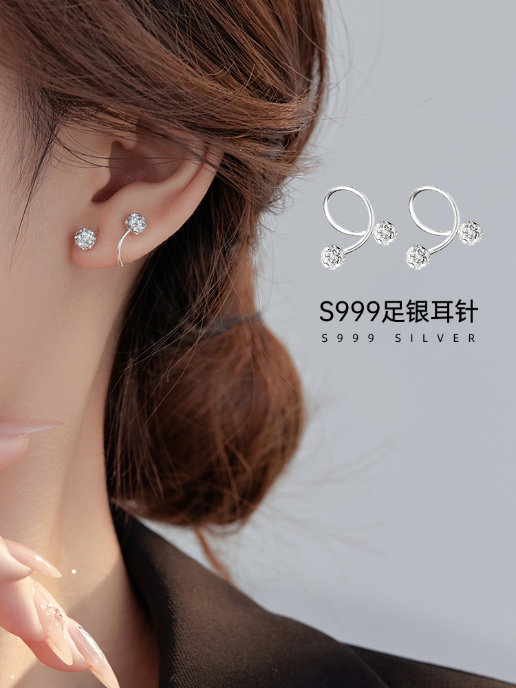 S999 Sterlingsilber Ohrstecker, Zirkonia, S-Form Schraube