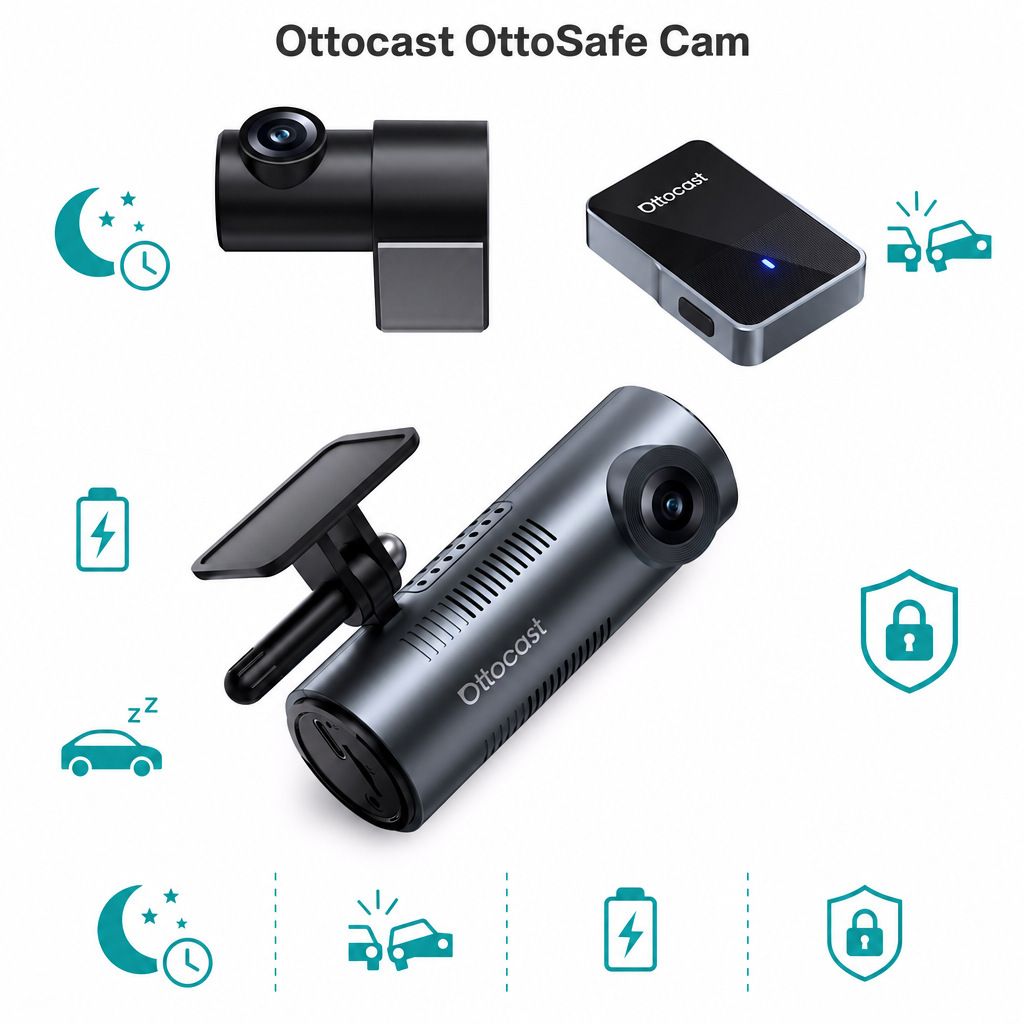 Ottocast çift kameralı kablosuz CarPlay dashcam, 2K QHD 1440p