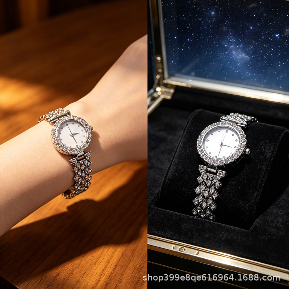 Damen-Quarzuhr Perlmutt-Zifferblatt Strass-Dekoration