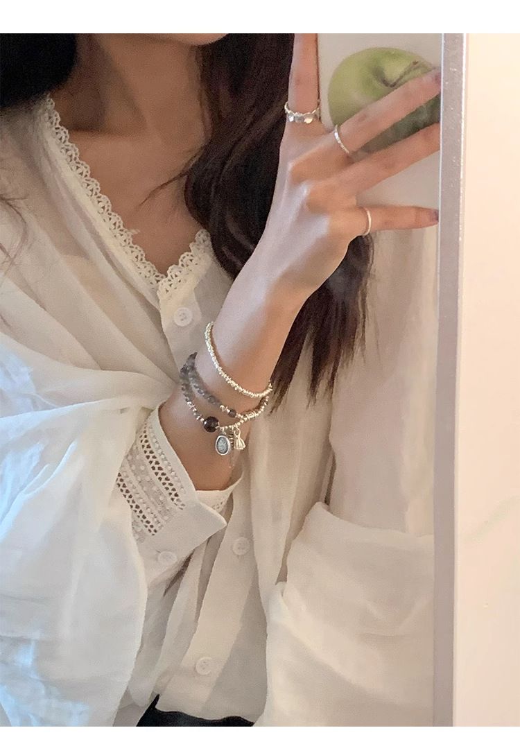 迈思卡通体足银999小鱼方牌手链女韩国高级小众设计复古盘缠手环