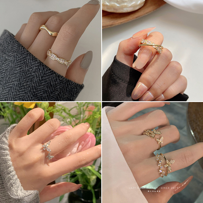 Micro-inlaid zircon ring, double-layer adjustable