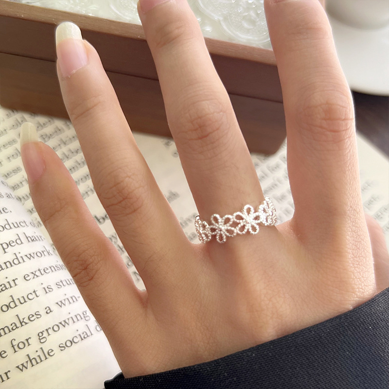 Lanzhi snowflake pattern 925 silver retro ring
