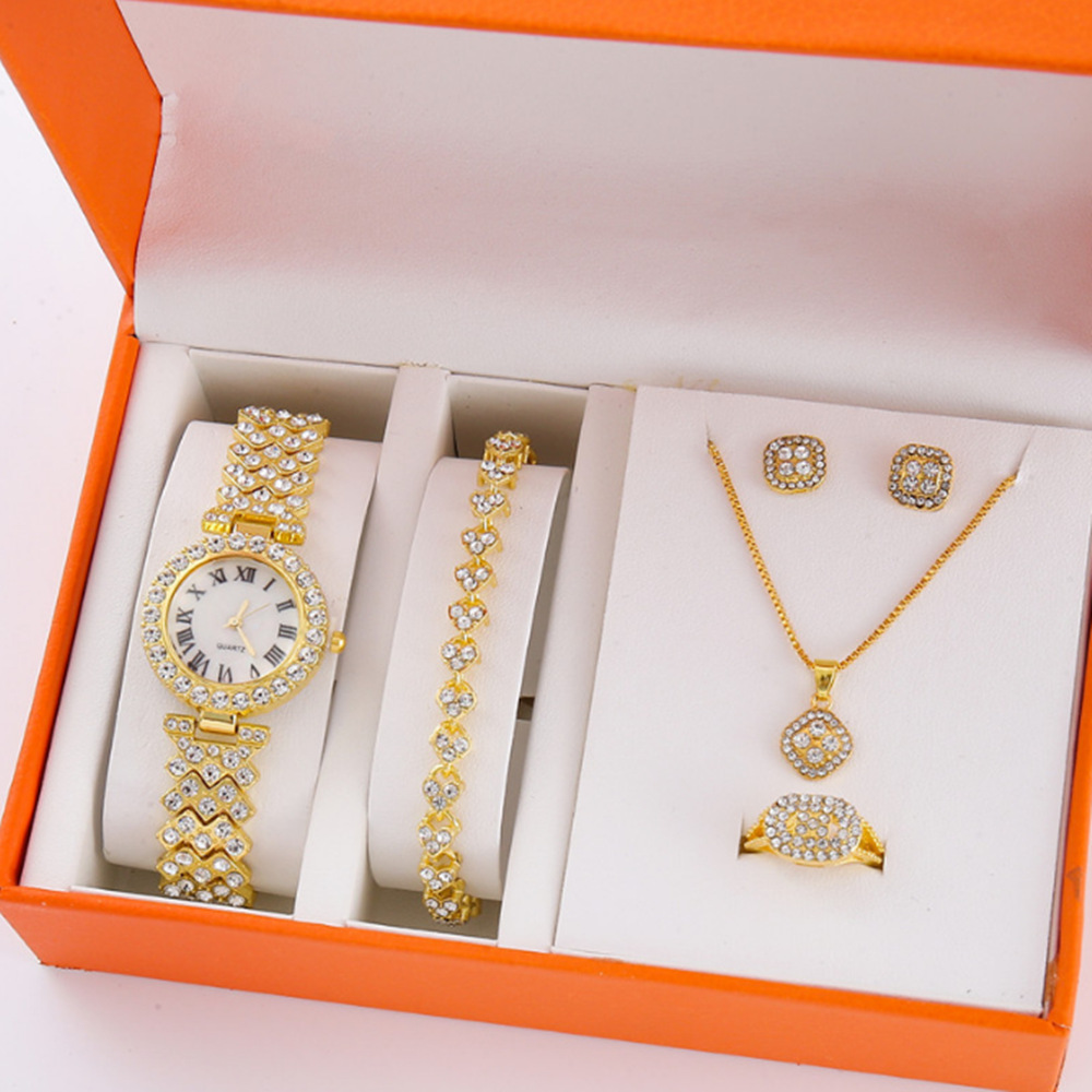 Kadın Bileklik Saati Taşlı Vintage Kuvars 5 Parça Set