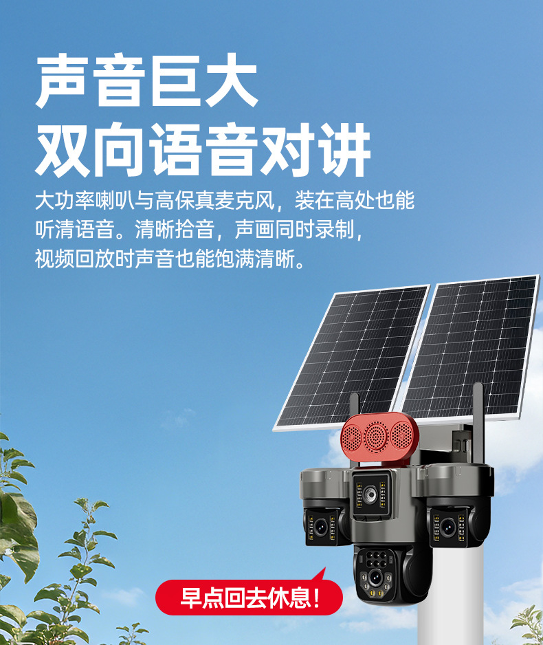 Solar surveillance camera with night vision, power-free operation